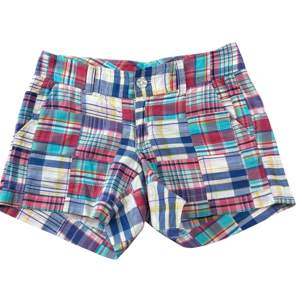 Cape Madras Patchwork Shorts Sz 2 Multicolor Plaid Preppy Coastal Cotton Summer